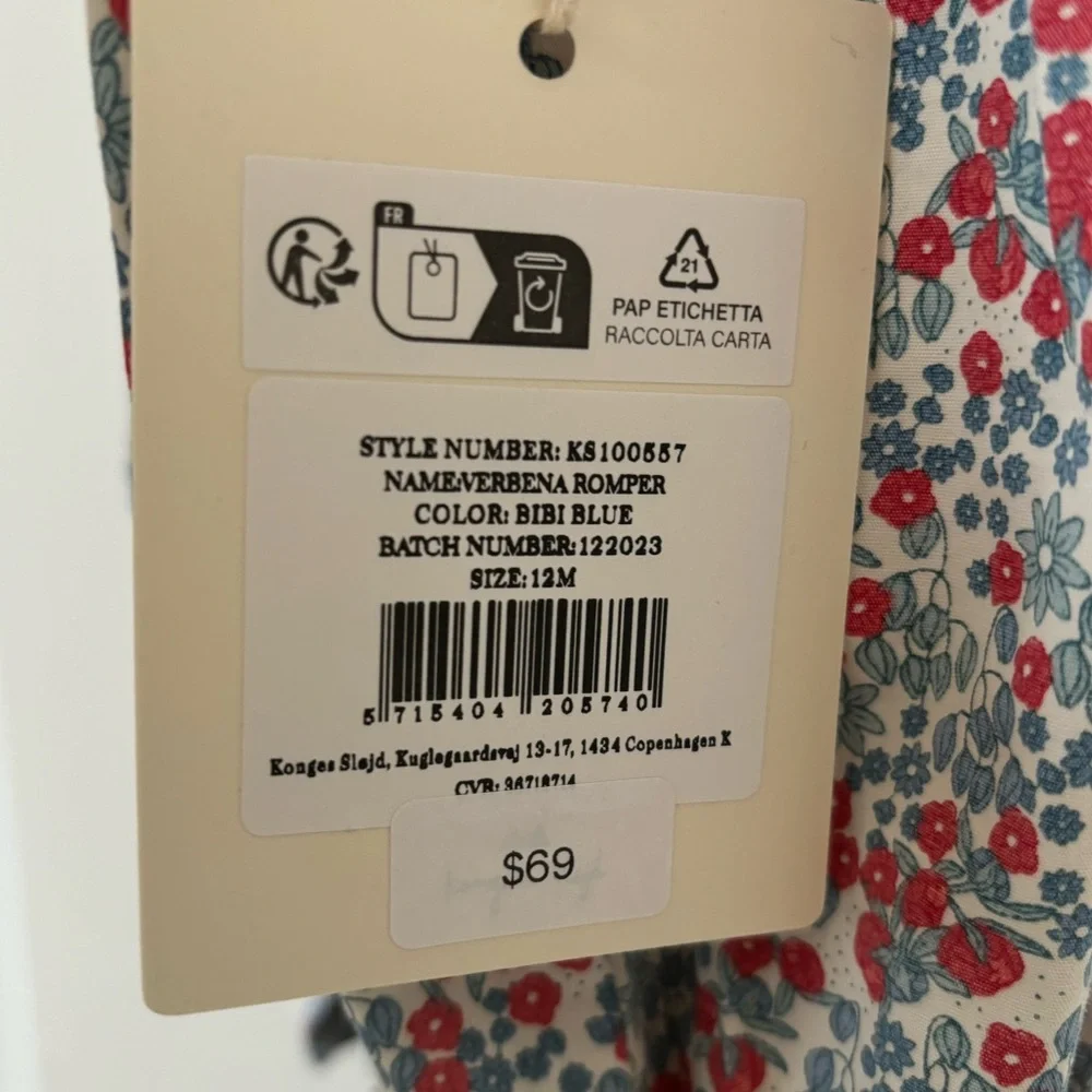 NEW Konges Slojd Verbena cotton romper in Bibi Blue floral 12 months - Picture 7 of 9